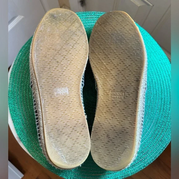 Gucci Men’s GG Canvas Leather Espadrilles Navy Made in Spain Excellent Condition